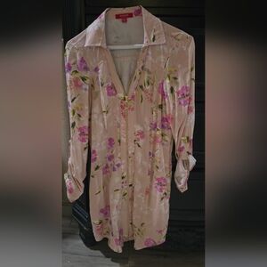 Guess Blush Pink Floral Zip-Front Tunic